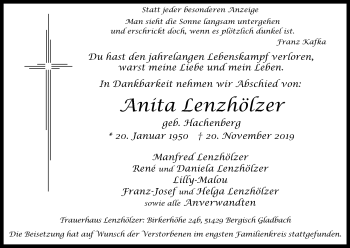 Anzeige von Anita Lenzhölzer von Kölner Stadt-Anzeiger / Kölnische Rundschau / Express