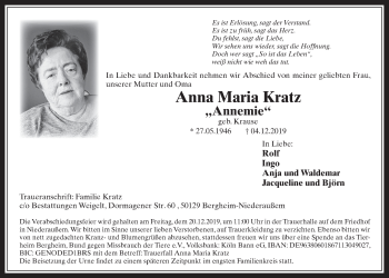 Anzeige von Anna Maria Kratz von  Werbepost 