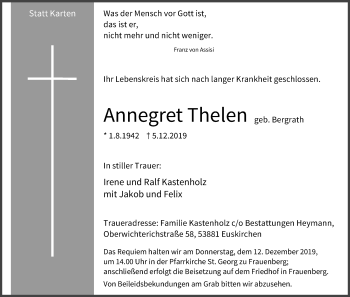 Anzeige von Annegret Thelen von Kölner Stadt-Anzeiger / Kölnische Rundschau / Express