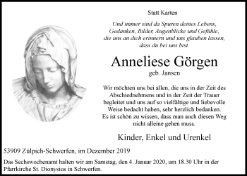 Anzeige von Anneliese Görgen von  Blickpunkt Euskirchen 