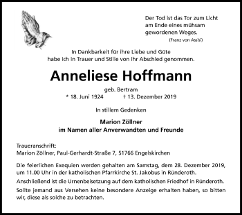 Anzeige von Anneliese Hoffmann von Kölner Stadt-Anzeiger / Kölnische Rundschau / Express