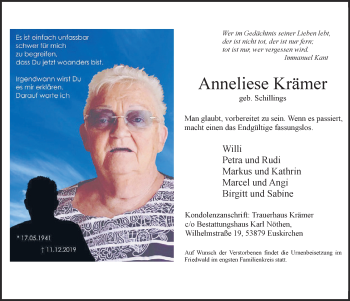 Anzeige von Anneliese Krämer von  Blickpunkt Euskirchen 