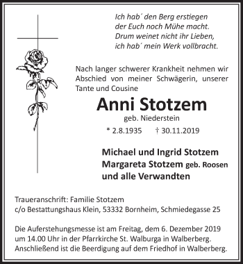 Anzeige von Anni Stotzem von  Schlossbote/Werbekurier 