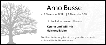 Anzeige von Arno Busse von Kölner Stadt-Anzeiger / Kölnische Rundschau / Express