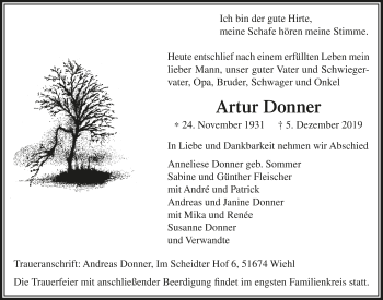 Anzeige von Artur Donner von  Anzeigen Echo 