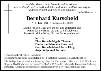 Anzeige von Bernhard Kurscheid von Kölner Stadt-Anzeiger / Kölnische Rundschau / Express