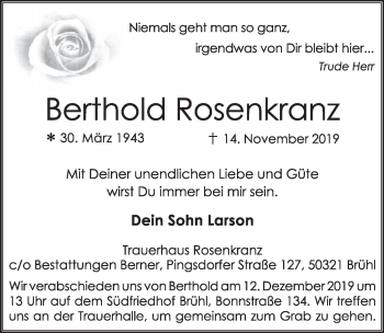 Anzeige von Berthold Rosenkranz von  Schlossbote/Werbekurier 