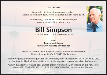Anzeige von Bill Simpson von Kölner Stadt-Anzeiger / Kölnische Rundschau / Express