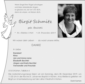 Anzeige von Birgit Schmitz von Kölner Stadt-Anzeiger / Kölnische Rundschau / Express