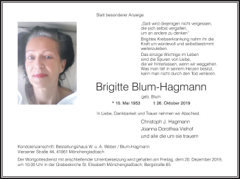 Anzeige von Brigitte Blum-Hagmann von  Schlossbote/Werbekurier 