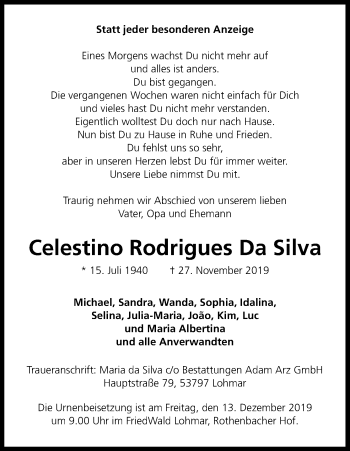 Anzeige von Celestino Rodrigues Da Silva von Kölner Stadt-Anzeiger / Kölnische Rundschau / Express