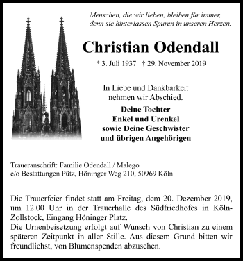 Anzeige von Christian Odendall von Kölner Stadt-Anzeiger / Kölnische Rundschau / Express