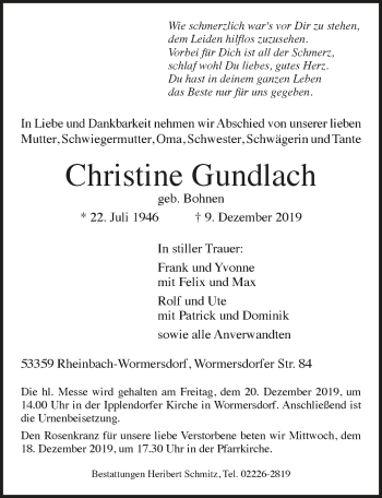 Anzeige von Christine Gundlach von  Schaufenster/Blickpunkt 