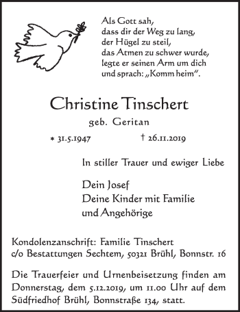 Anzeige von Christine Tinschert von  Schlossbote/Werbekurier 