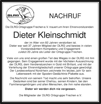 Anzeige von Dieter Kleinschmidt von Kölner Stadt-Anzeiger / Kölnische Rundschau / Express