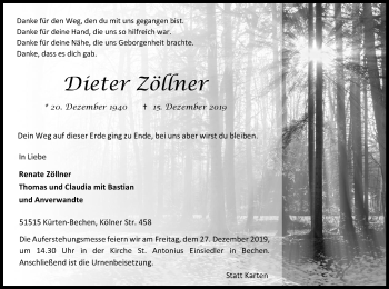 Anzeige von Dieter Zöllner von Kölner Stadt-Anzeiger / Kölnische Rundschau / Express