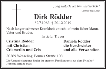 Anzeige von Dirk Rödder von  Schlossbote/Werbekurier 
