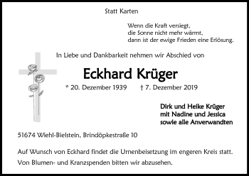 Anzeige von Eckhard Krüger von Kölner Stadt-Anzeiger / Kölnische Rundschau / Express