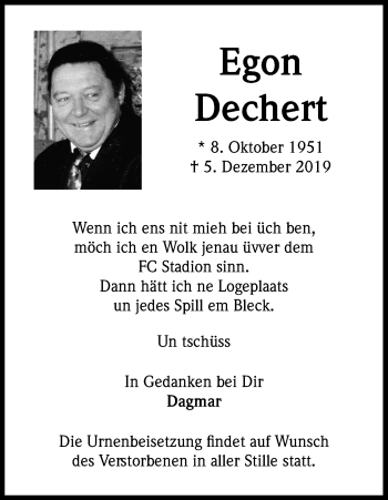 Anzeige von Egon Dechert von Kölner Stadt-Anzeiger / Kölnische Rundschau / Express