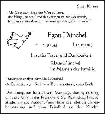 Anzeige von Egon Dünchel von  Schlossbote/Werbekurier 