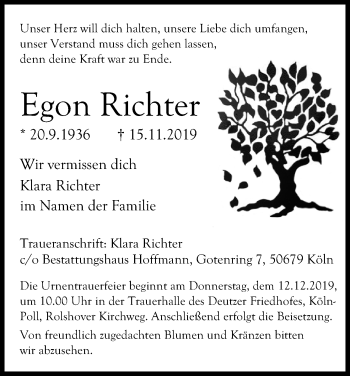 Anzeige von Egon Richter von Kölner Stadt-Anzeiger / Kölnische Rundschau / Express