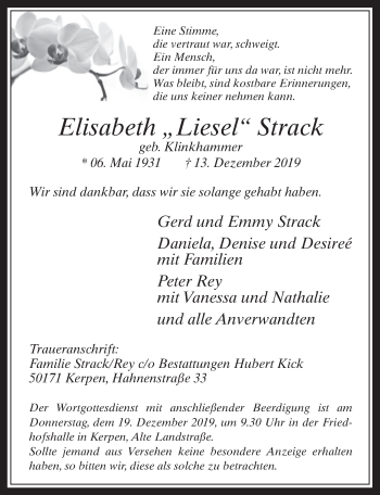 Anzeige von Elisabeth Strack von  Werbepost 