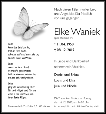 Anzeige von Elke Waniek von Kölner Stadt-Anzeiger / Kölnische Rundschau / Express