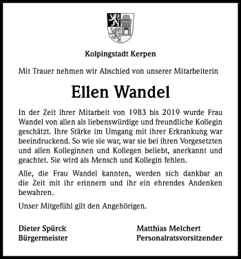 Anzeige von Ellen Wandel von Kölner Stadt-Anzeiger / Kölnische Rundschau / Express