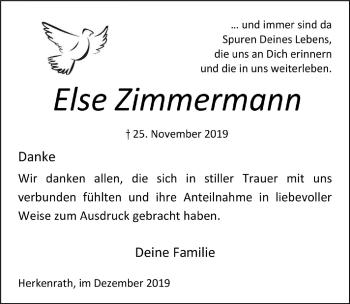 Anzeige von Else Zimmermann von  Bergisches Sonntagsblatt 
