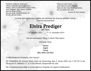 Anzeige von Elvira Prediger von Kölner Stadt-Anzeiger / Kölnische Rundschau / Express