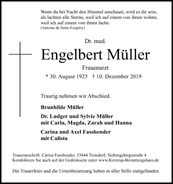 Anzeige von Engelbert Müller von Kölner Stadt-Anzeiger / Kölnische Rundschau / Express