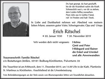 Anzeige von Erich Ritschel von  Sonntags-Post 