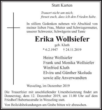 Anzeige von Erika Wollsiefer von  Schlossbote/Werbekurier 