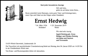 Anzeige von Ernst Hedwig von Kölner Stadt-Anzeiger / Kölnische Rundschau / Express