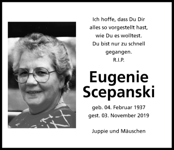Anzeige von Eugenie Scepanski von Kölner Stadt-Anzeiger / Kölnische Rundschau / Express