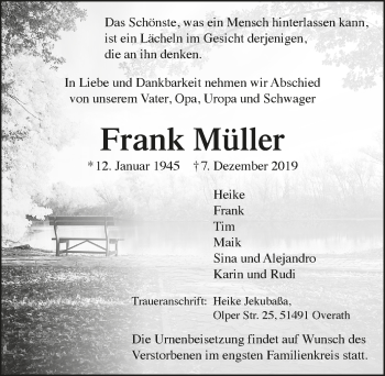 Anzeige von Frank Müller von  Bergisches Handelsblatt 