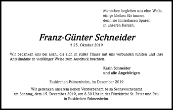 Anzeige von Franz-Günter Schneider von Kölner Stadt-Anzeiger / Kölnische Rundschau / Express