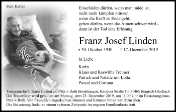 Anzeige von Franz Josef Linden von Kölner Stadt-Anzeiger / Kölnische Rundschau / Express