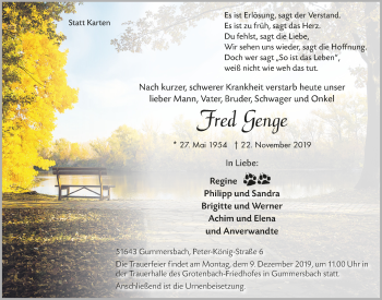 Anzeige von Fred Genge von  Anzeigen Echo 