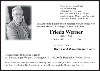 Anzeige von Frieda Werner von  Werbepost 