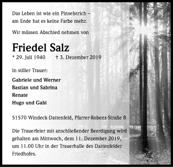 Anzeige von Friedel Salz von Kölner Stadt-Anzeiger / Kölnische Rundschau / Express