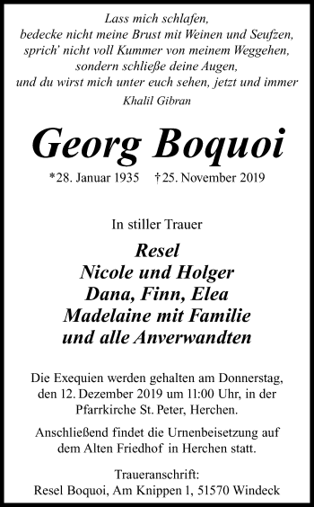 Anzeige von Georg Boquoi von Kölner Stadt-Anzeiger / Kölnische Rundschau / Express