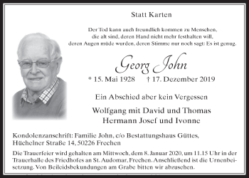Anzeige von Georg John von  Wochenende 