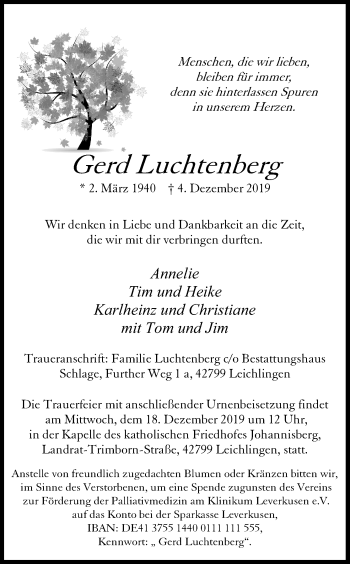 Anzeige von Gerd Luchtenberg von Kölner Stadt-Anzeiger / Kölnische Rundschau / Express