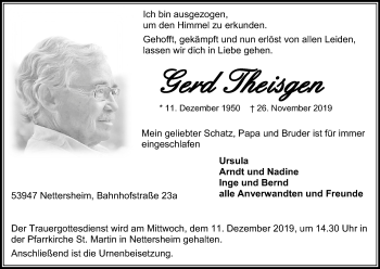 Anzeige von Gerd Theisgen von Kölner Stadt-Anzeiger / Kölnische Rundschau / Express