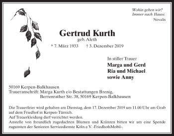 Anzeige von Gertrud Kurth von  Werbepost 