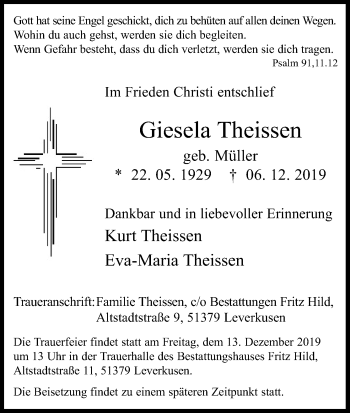 Anzeige von Giesela Theissen von Kölner Stadt-Anzeiger / Kölnische Rundschau / Express