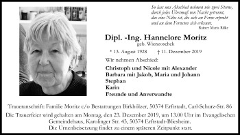 Anzeige von Hannelore Moritz von Kölner Stadt-Anzeiger / Kölnische Rundschau / Express