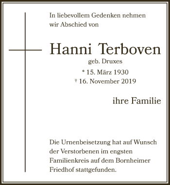 Anzeige von Hanni Terboven von  Schaufenster/Blickpunkt am Wochenende 