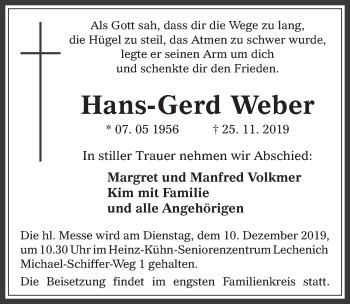 Anzeige von Hans-Gerd Weber von  Werbepost 